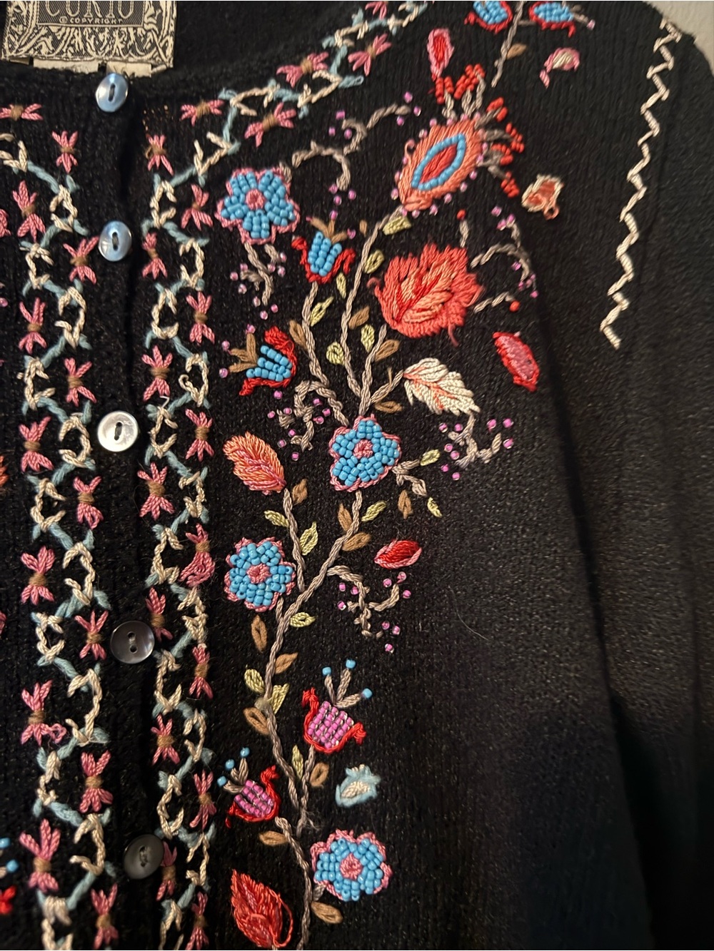 Curio black embroidered cardigan sz M - Picture 4 of 12